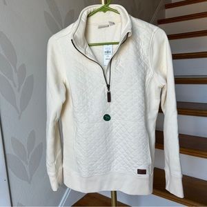 LL Bean Women’s Cream Quilted Quarter Zip with Hoodie Pocket